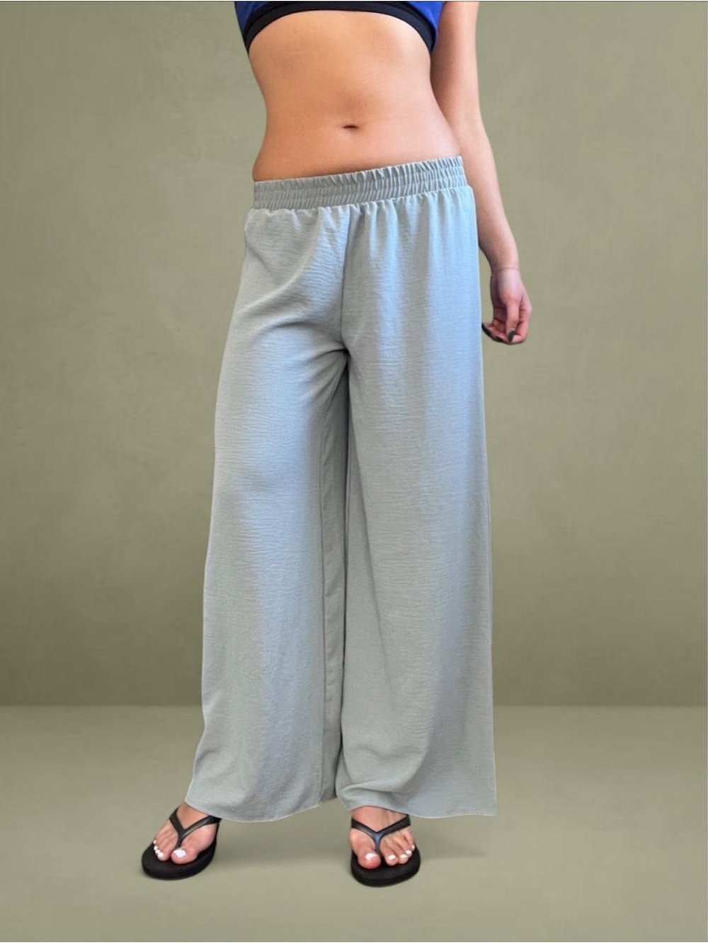 Zara Light Blue Mid Rise Wide Leg Pants